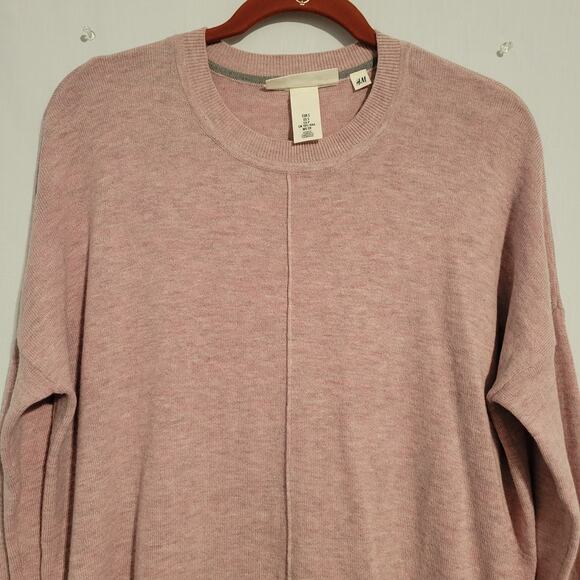 H&M L.O.G.G. wool blend oversized crew neck sweater top size S heathered pink - Picture 3 of 9